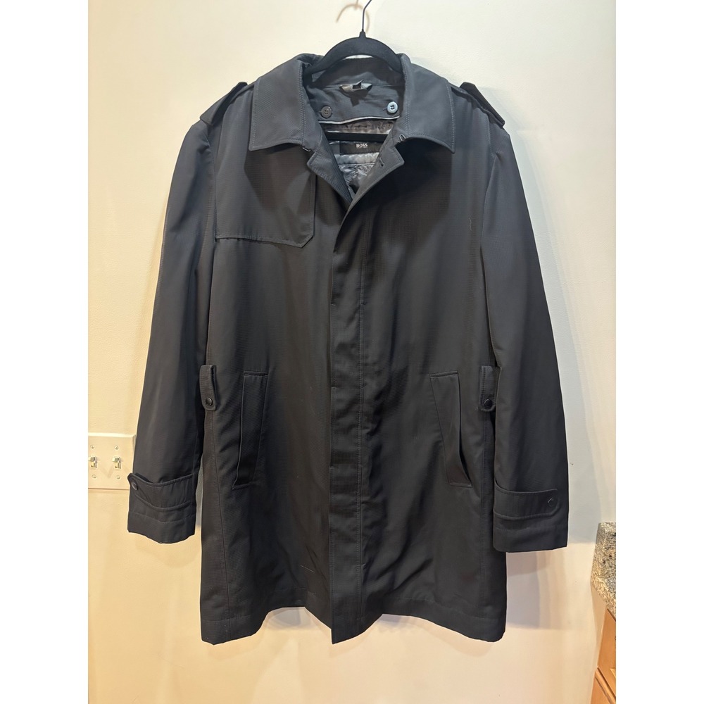 Hugo Boss The Trait Mens Black Water Repellent Coat Jacket 44R Houndstooth